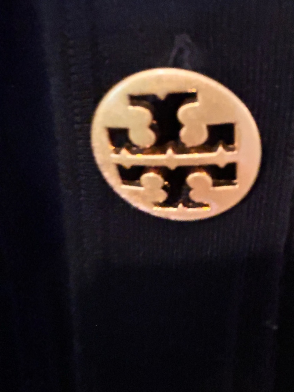 Tory Burch Simone Black V-Neck Cardigan Gold Logo Button Sweater Size M - Picture 5 of 6